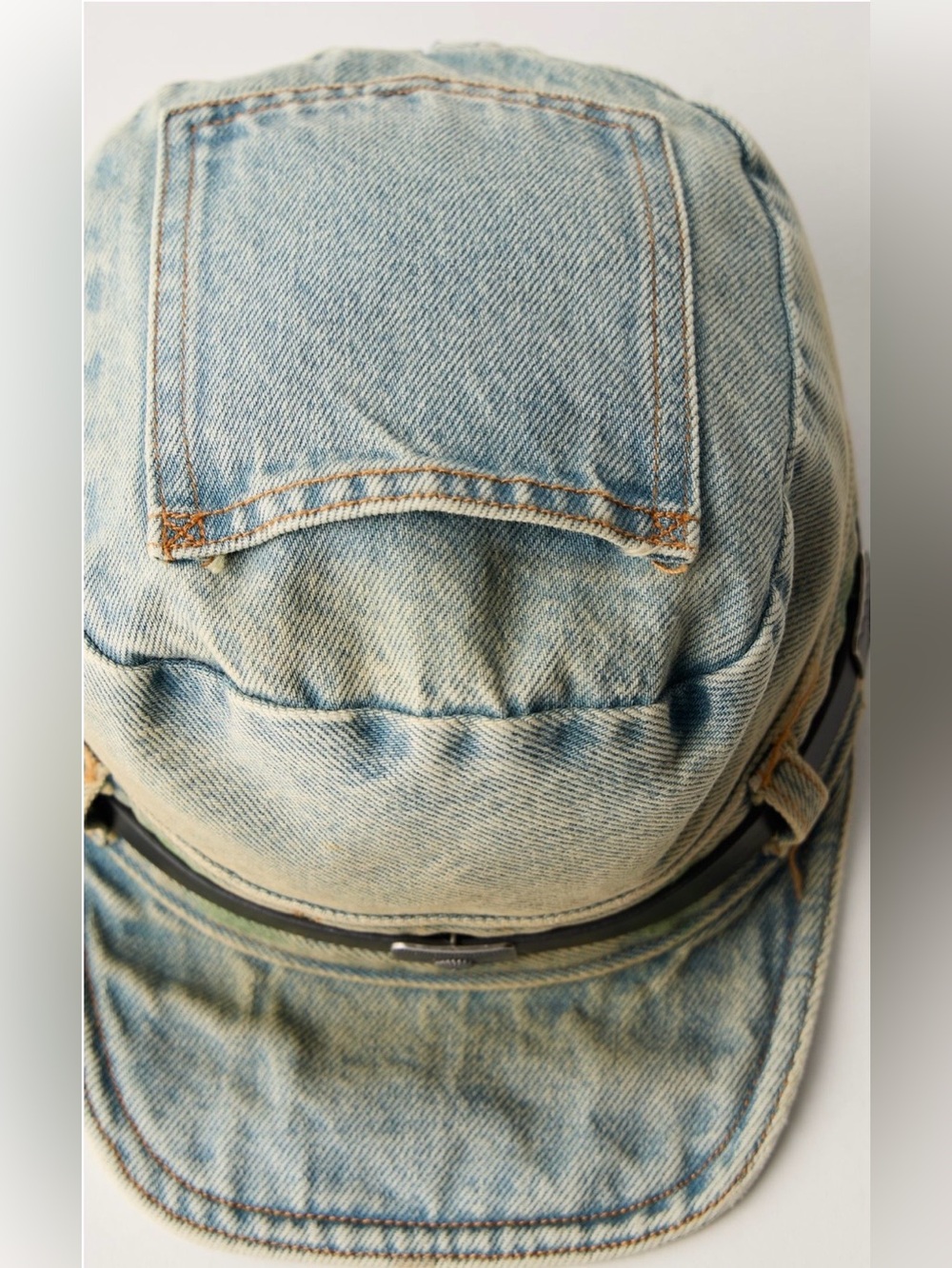 NWT Free People Washed Denim Cadet Hat Cotton Light Wash Blue w/updo Cutout - Picture 4 of 8